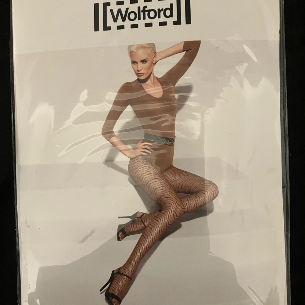 Wolford Brown Sheer Patterned Fishnet Tights Small